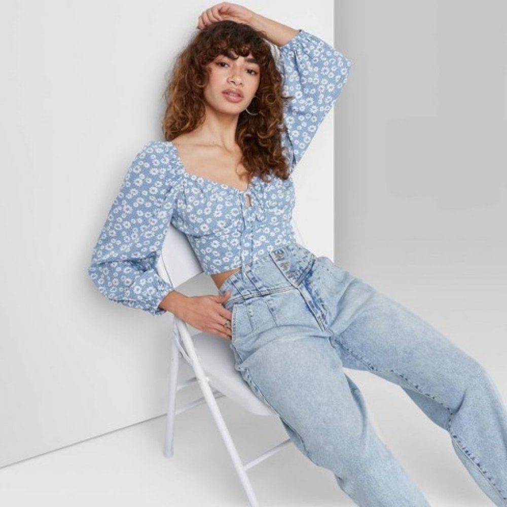 Women's Puff Long Sleeve Sweetheart Milkmaid Crop